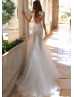 Beaded Ivory Lace Tulle Keyhole Back Wedding Dress